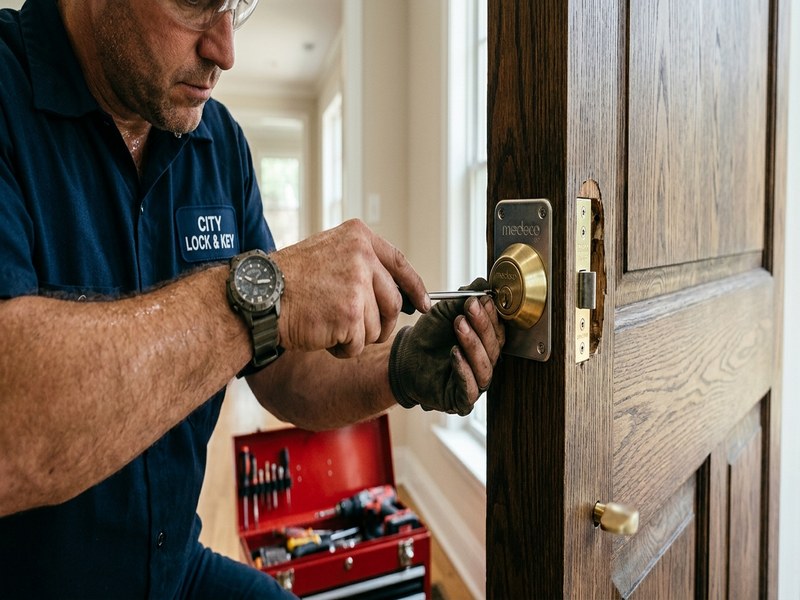 Deadbolt installation on a residential front door