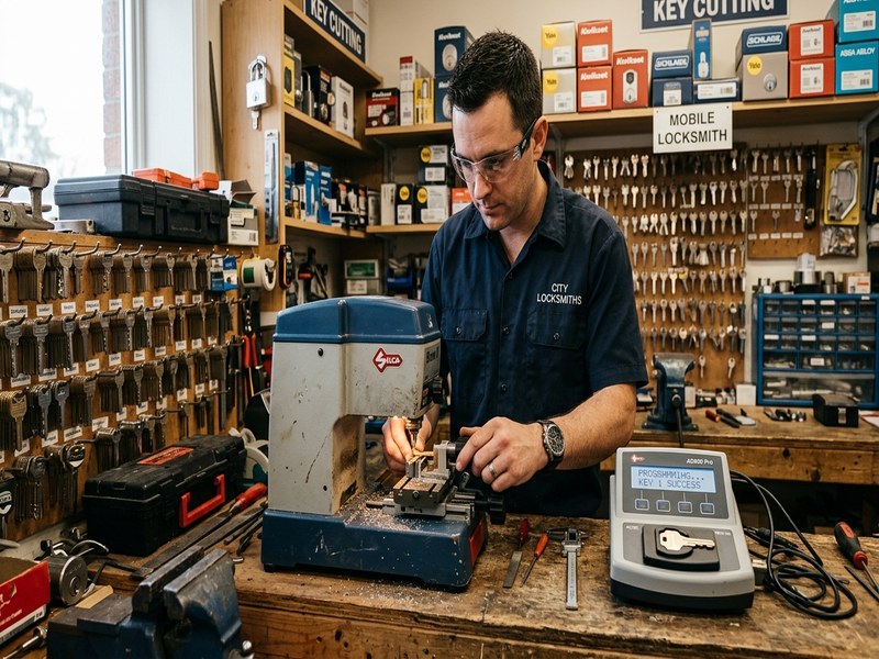 Key cutting machine making a duplicate house key